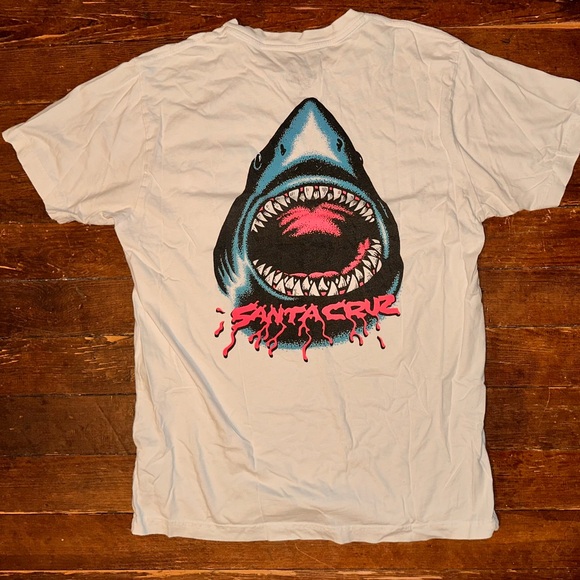 Santa Cruz White Medium Tee with Shark and Pink Accents - Picture 1 of 4